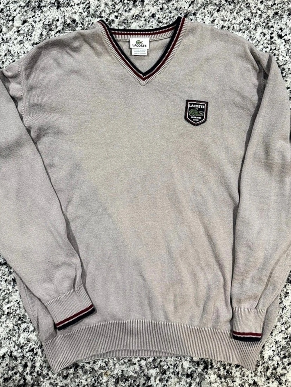 Lacoste V-Neck Sweater in Gray Like New